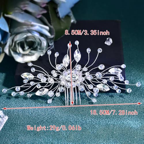 Wedding Hair Comb Pearl Crystal Bridal Hair Piece | Rhinestone Wedding Hair Accessories，Silver Hair Comb Clip for Women Wedding Party - color: Silver-837