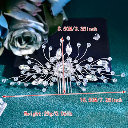 Wedding Hair Comb Pearl Crystal Bridal Hair Piece | Rhinestone Wedding Hair Accessories，Silver Hair Comb Clip for Women Wedding Party - color: Silver-837