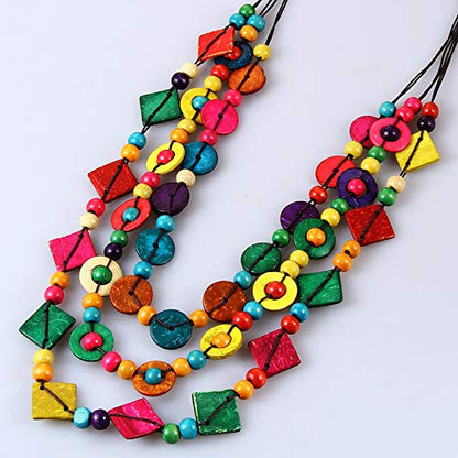 YONYou Bohemia Braided Women Neckalce Statement Colorful Round Wooden Beads Chain Shell Necklace Chunky Collar Novelty Jeweley for Women Costume Handmade Party Daily Jewelry