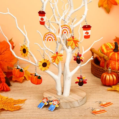 8 Pairs Fall Acrylic Earrings for Women Thanksgiving Dangle Jewelry | Pumpkin Sunflower Maple Leaf Earrings, Fall Thanksgiving Autumn Jewelry Gifts Party Accessories, Lightweight, Double Side - style: Fall Thanksgiving