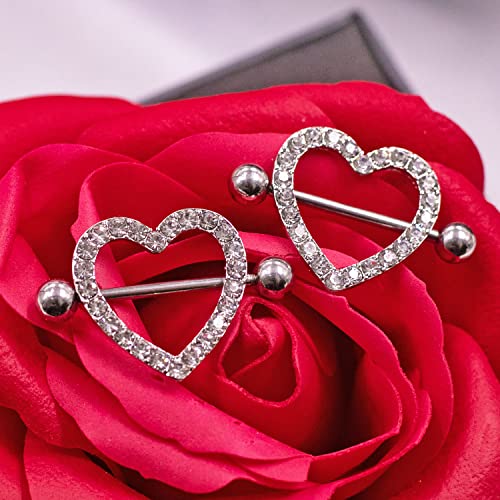 VERAMI 14G Stainless Steel Heart Nipple Rings and Barbell - Butterfly, Starlight Acrylic Ball, Tongue Rings for Women and Men - color: CLEAR-CZ