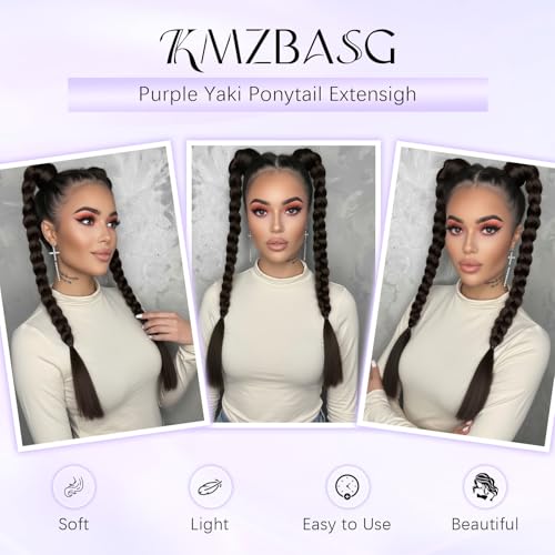 2 PCS Black Brown Ponytail Extension with Hair Tie DIY Braided Ponytail Extension Warp Around Yaki Straight Sleek Hairpieces Light and Soft Fluffy Stayle Ponytail for Women Daily Party Use - color: Brown Black