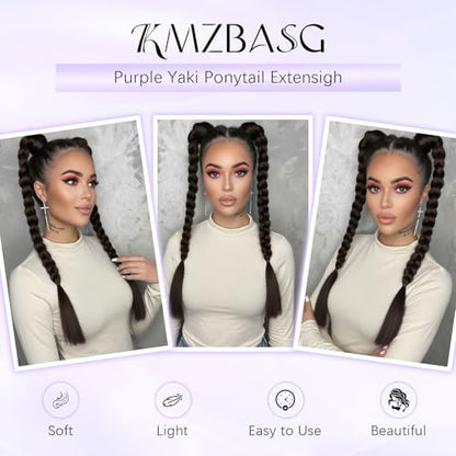 2 PCS Black Brown Ponytail Extension with Hair Tie DIY Braided Ponytail Extension Warp Around Yaki Straight Sleek Hairpieces Light and Soft Fluffy Stayle Ponytail for Women Daily Party Use - color: Brown Black