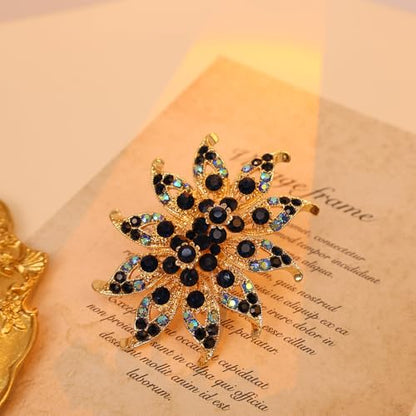 Elegant Big Crystal Flower Ring for Women Gold Rhinestone Floral Rings Open Finger Adjustable Crystal Flower Statement Ring Jewelry for Bridal Wedding - color: Flower 2 - blue