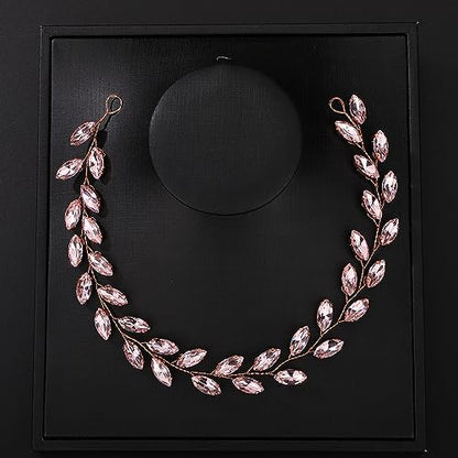 Teyglen Bride Wedding Crystal Hair Vine Full Pink Crystal Headband Bridal Hair Accessories Wedding Headpiece Handmade Pink Rhinestone Hair Piece Headband for Women Girls (Pink) - color: Pink