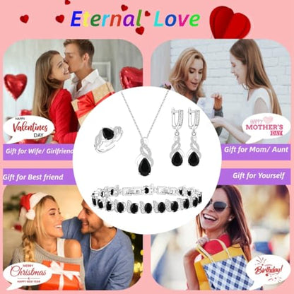 LMXXVJ Jewelry Set for Women,Teardrop Cubic Zirconia Necklace Earrings Adjustable Ring Bracelet Jewelry Set Formal Jewelry Gift - color: MHSD-White Gold-Black