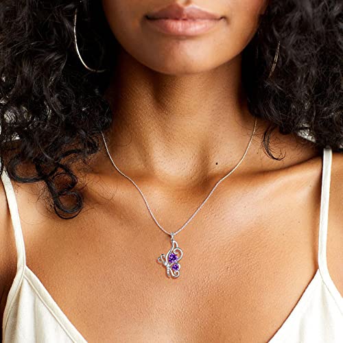 Butterfly Heart Necklace Birthstone Pendant Necklace Earrings Bracelet Women 925 Sterling Silver Animal Butterflies Birthstone Pendant Crystal Birthday Jewelry Wedding Gift - color: B.February-necklace