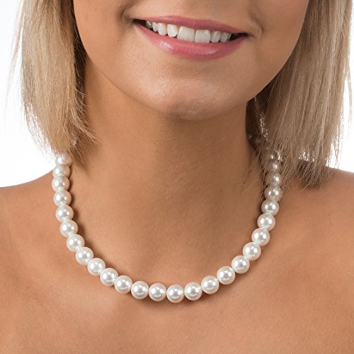 PAVOI 925 Sterling Silver Round Simulated Shell Pearl Necklace Strand | Pearl Choker Necklace | Jewelry for Women - size: 16 Inches, style: 10mm