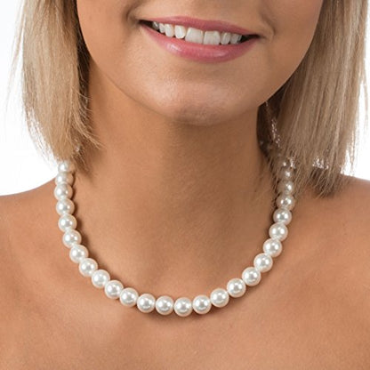 PAVOI 925 Sterling Silver Round Simulated Shell Pearl Necklace Strand | Pearl Choker Necklace | Jewelry for Women - size: 16 Inches, style: 10mm