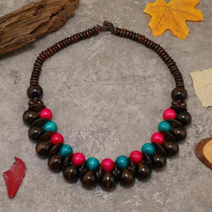 COLORFUL BLING Ethnic Large Chunky Wooden Beaded Necklaces Boho African Statement Necklace Handmade Tribal Collar Choker Bib Jewelry - color: joint brown mix