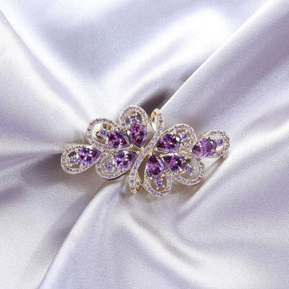 YOQUCOL Cubic Zirconia Crystal Rhinestone Wedding Brooch Pin for Women Brides Jewelry - color: A-Gold Purple
