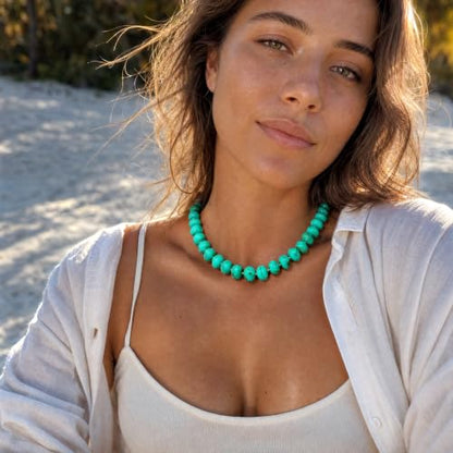 Colorful Chunky Beaded Necklaces for Women Multicolor Large Round Resin Beads Collar Necklace Boho Trendy Statement Chokers Y2K Summer Beach Jewelry - color: Turquoise-Oval