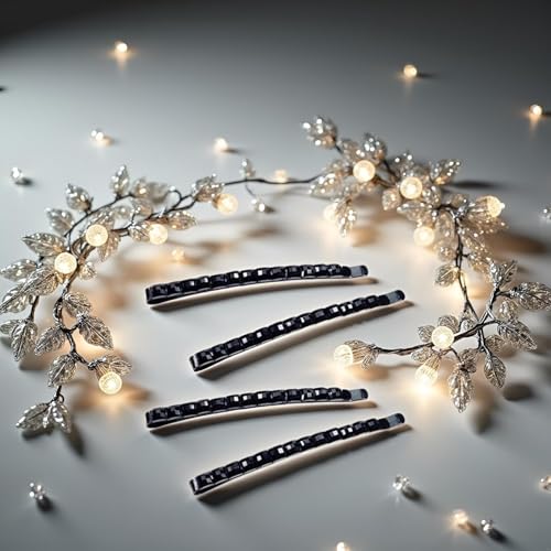4Pcs Black Rhinestone Bobby Pins, Black Bobby Pins，Sparkly Crystal Diamond Hair Pins for Women, Metal Decorative Hair Barrettes for Decoration Hair Accessories