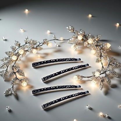 4Pcs Black Rhinestone Bobby Pins, Black Bobby Pins，Sparkly Crystal Diamond Hair Pins for Women, Metal Decorative Hair Barrettes for Decoration Hair Accessories
