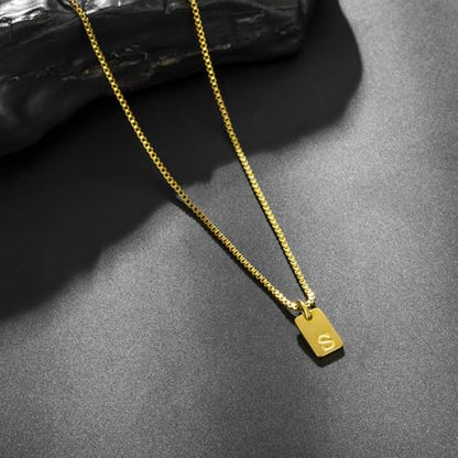 Gold Plated Square Initial Necklace Waterproof A-Z Letter Pendant on Thin Chain - Dainty, Stackable Jewelry for Women - color: Golden-S, size: F