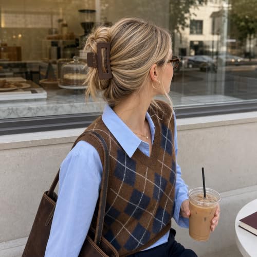 TOCESS Pink Brown Large Claw Clips: 8 Pack 4.3" Neutral Matte Hair Clips | Strong Hold Jumbo Jaw Clips for Thick, Thin, Curly & Fine Hair Women Pink, Apricot, Mocha and Dark Brown - color: Milk Tea, Agarwood, Sakura, Misty Rose