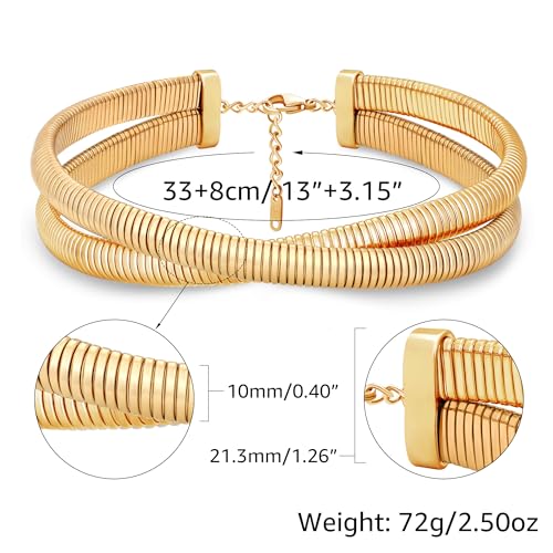 Chunky Gold Choker Necklace for Women, 14K Gold Plated Snake Chain Statement Necklace Triple Twsited Layered Choker Necklaces Jewelry Gifts - style: 2 LAYER/14K GOLD