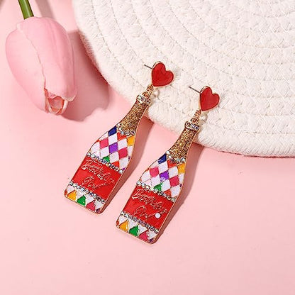Birthday Earrings for Women Happy Birthdays Earrings Statement Cake Champagne Bottle Earring Happy Birthdays Dangle Earring Birthday Gifts Party Favors - color: Champagne Bottle