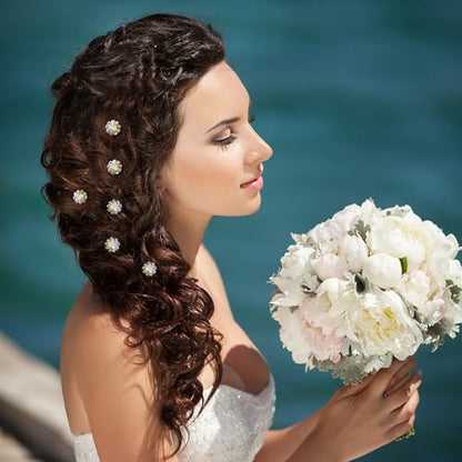Ammei Crystal Bridal Hair Pins Clips Wedding Hair Accessories Hair Set Jewelry With Rhinestone For Brides and Bridesmaids Set Of 12 (AB Rose Gold) - color: AB Rose Gold