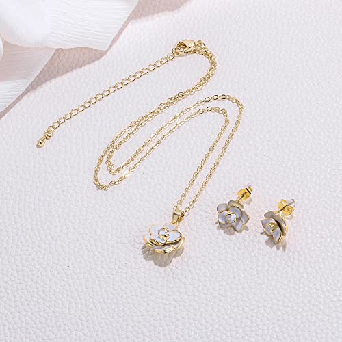 EleQueen Rose Flower Necklace Earrings Bracelet Set for Women - color: 06_White