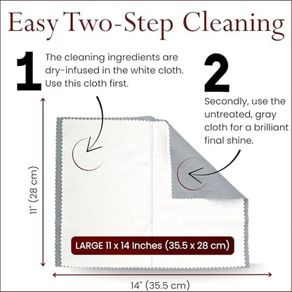 Pro Size Polishing Cleaning Cloth Made in USA for Gold, Silver, Platinum. Pure Cotton Eco Friendly Tarnish Remover Cleaner Large 11 x 14 Inch. Shines Jewelry Like New. Cleans Coins Watches Silverware | Made in USA, Non-Toxic Tarnish Cleaner Infused on Ult