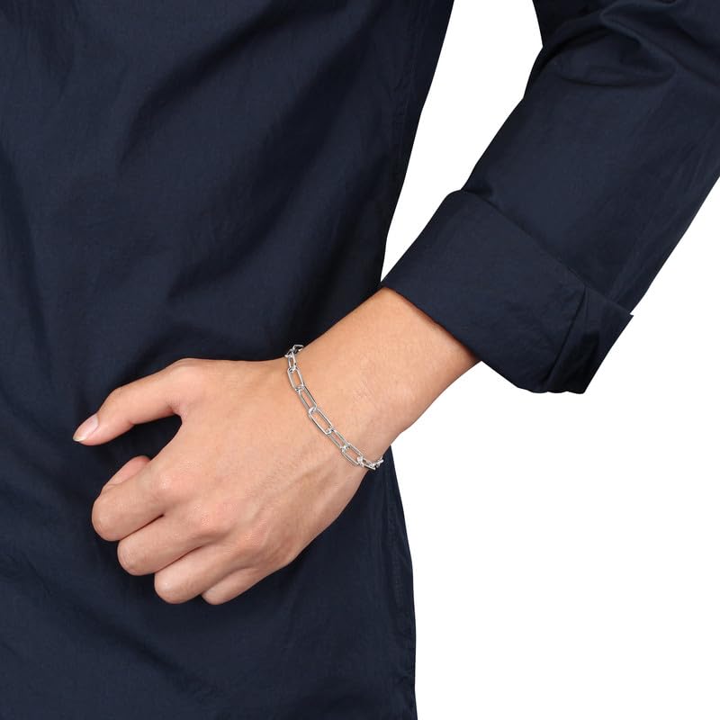 Italian Sterling Silver Paperclip Link Bracelet - Men & Women - 3.5mm, 5mm, 6mm - Available in Sterling Silver, Yellow Gold, Rose Gold - 9 inch, 7.5 inch - color: Silver, size: 6MM
