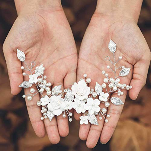 CASDRE Flower Bride Wedding Hair Vine Pearl Bridal Headpiece Leaf Hair Accessories Hair Piece for Women and Girls (A Silver) - color: A Silver