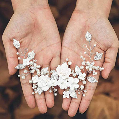 CASDRE Flower Bride Wedding Hair Vine Pearl Bridal Headpiece Leaf Hair Accessories Hair Piece for Women and Girls (A Silver) - color: A Silver
