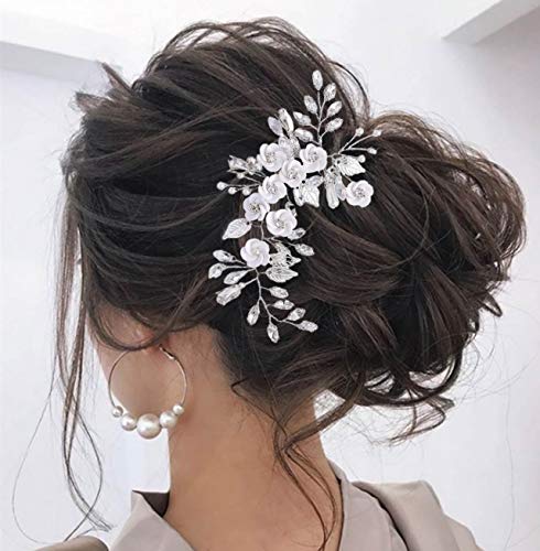 Flower Bridal Hair Vine Silver Wedding Hair piece Rhinestone Headpiece Accessories for Women and Brides (5.9Inches) (A-Silver) - color: A-Silver