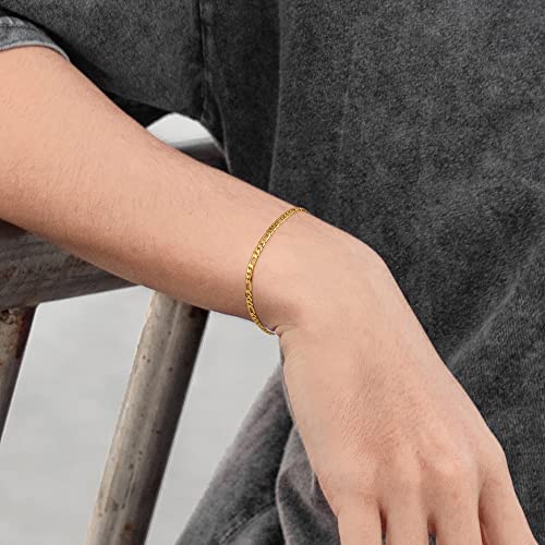 BRIJEWNES Figaro Chain Bracelet for Men & Women 3mm 18K Gold Plated Chain Bracelet 6.5-9 Inches, 925 Sterling Silver Clasp Durable, Unisex Jewelry Gift for Him or Her - style: Length:7.5 Inches