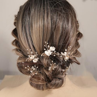 Handmade Pearl Bridal Hair Pins Wedding Hair Accessories for Women Brides Bridesmaid - color: Gold/Pearl White Flower