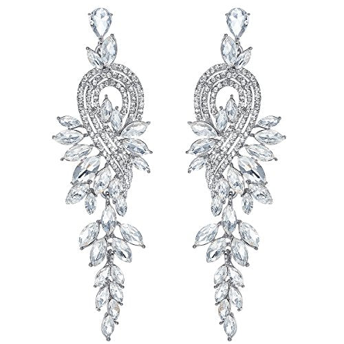 Marquise Crystal Bridal Chandelier Dangle Drop Earrings Ladies Gifts in Silver/Gold Tone - color: A-Clear Earrings Pin