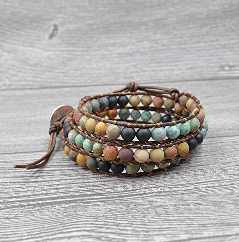 Fashion Love Heart Beaded Leather 3 Wrap Bracelets for Women Handmade Boho Natural Stone Ball Beads Wrist Bracelet Nice Gifts New Adjustable