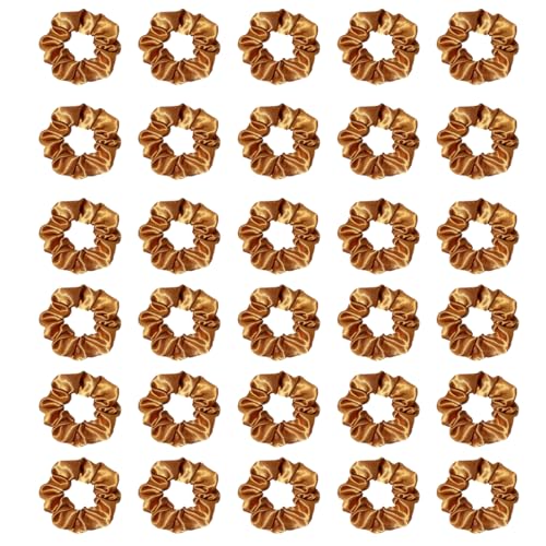 Silk Hair Ties Ponytail Holder Hairs Bow Ropes Elastics Hairtie Accessories Wide 0.8inch on Hair No Damage No Crease for Women Curly Thick Wavy Hair(30Pcs Dark Yellow) - color: Dark Yellow