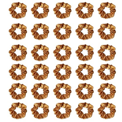 Silk Hair Ties Ponytail Holder Hairs Bow Ropes Elastics Hairtie Accessories Wide 0.8inch on Hair No Damage No Crease for Women Curly Thick Wavy Hair(30Pcs Dark Yellow) - color: Dark Yellow