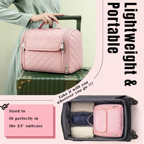 banapoy Hanging Toiletry Bag for Women, Roll up Cosmetics Makeup Bag, Travel Makeup Cosmetic Organizer with Hanging Hook, for Jewelry Toiletries, 10.63x9.45x6.30in (Pink) - color: Pink