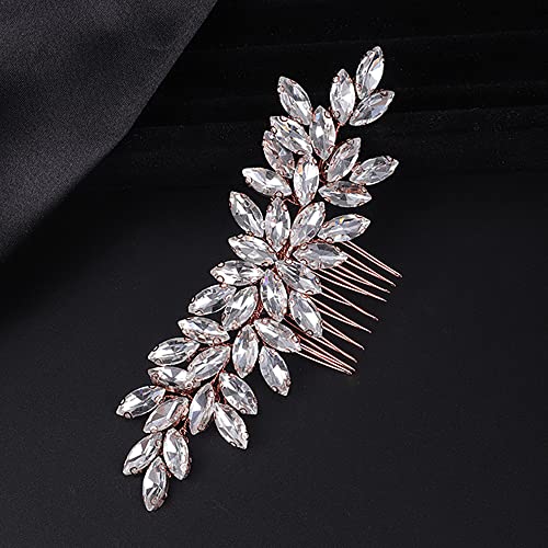 Teyglen Women's Hair Comb, Dainty Simple Full Rhinestones, Luxurious and Shiny Rhinestones, Bride Wedding, Hair Accessories, Bridal Side Combs for Women and Girls, Rose Gold - color: Rose Gold