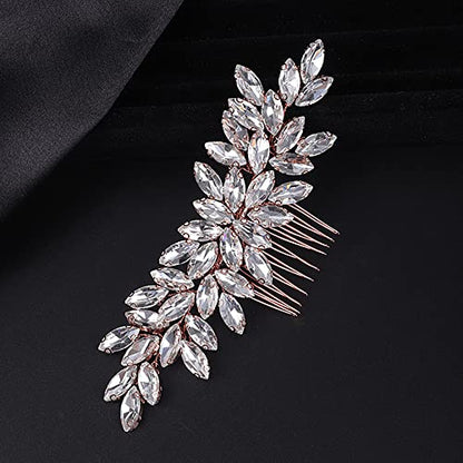 Teyglen Women's Hair Comb, Dainty Simple Full Rhinestones, Luxurious and Shiny Rhinestones, Bride Wedding, Hair Accessories, Bridal Side Combs for Women and Girls, Rose Gold - color: Rose Gold