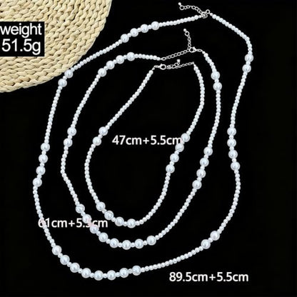 Long Pearl Beaded Necklace Layered Big Small Beads Pearl Necklaces Multi Strand Pearls Necklaces for Women Trendy Jewelry Gift - color: D