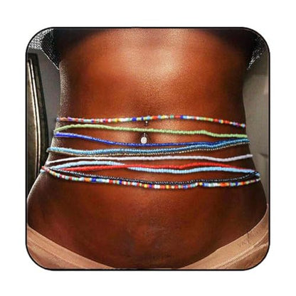 African Waist Beads for Women Belly Beaded Waist Chain | Beach Waist Chain Jewelry 10PCS Layered Bead Belly Chain Elastic Rave Body Accessories