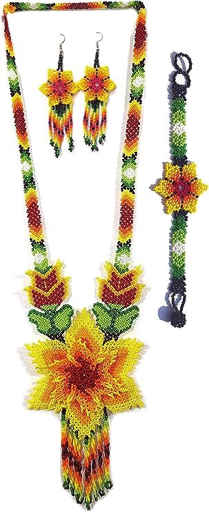 Weavish Long Beaded Necklace – Boho Native Handmade Seed Bead Tassel Necklace, Bohemian Large Statement Beaded Necklace for Women (craftscorner-va1)