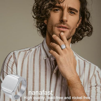 Nanafast Men's Brushed Rings Stainless Steel Square Signet Rings for Men, Chunky Signet Statement Rings, Father's Day Gift for Father Husband