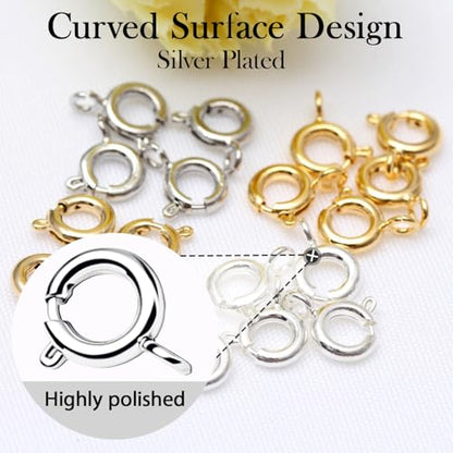 stino 100Pcs Small Spring Round Jewelry Clasps (Silver Plated) | Brass, High Polished, Necklaces & Bracelets Findings - color: Silver Plated