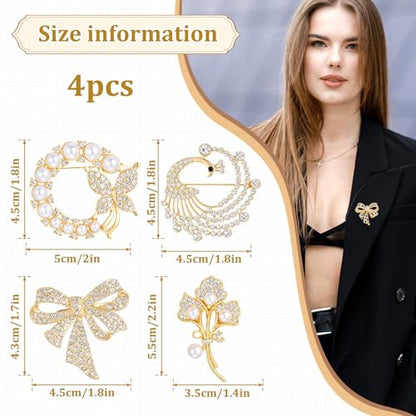 4pcs Brooches and Pins for Women, Flower Brooch, Crystal Pearl Brooch, for Women Fashion Accessories - style: Peacock
