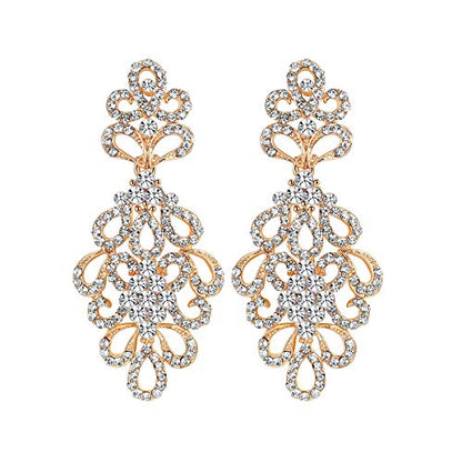 Wedding Teardrop Dangle Earrings Crystal Rhinestone Beaded Chandelier Earrings for Brides Gold - color: C-gold-3