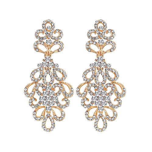 Wedding Teardrop Dangle Earrings Crystal Rhinestone Beaded Chandelier Earrings for Brides Gold - color: C-gold-3