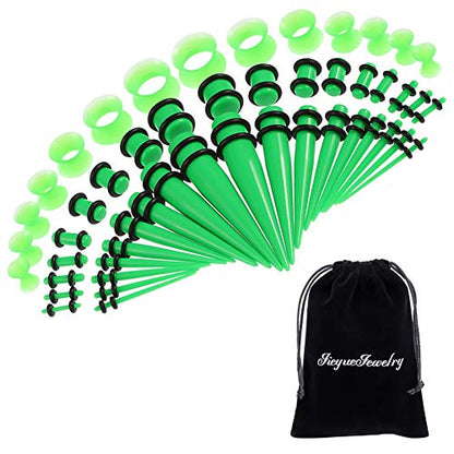 JieyueJewelry 50/54 Pcs Ear Stretching Kit 14G-00G | Acrylic Tapers & Plugs with Silicone Tunnels, Ear Gauges Expander Set Body Piercing Jewelry for Women and Men - color: Grass Green