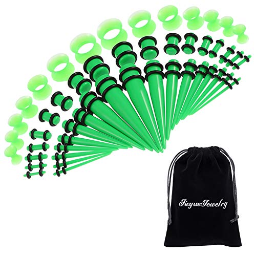 JieyueJewelry 50/54 Pcs Ear Stretching Kit 14G-00G | Acrylic Tapers & Plugs with Silicone Tunnels, Ear Gauges Expander Set Body Piercing Jewelry for Women and Men - color: Grass Green