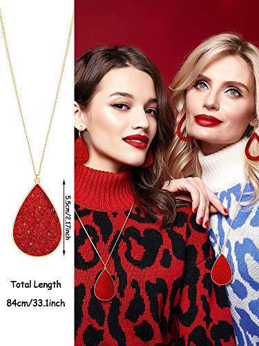 Hicarer 4 Pcs Jewelry Sets for Women Glitter Necklace and Earring Set Multi Layer Bracelet Costume Jewelry Sets for Bridal Shower Wedding - color: Red