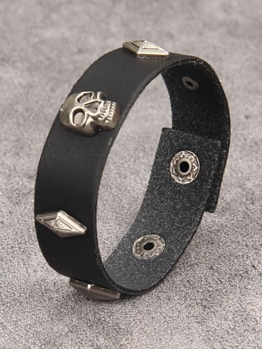 Jeilwiy Punk Leather Wristbands for Men Bracelets Handmade Wide Cuff Bangle Braided Jewelry Black Brown Adjustable - Punk Father's Gifts - color: Gothic Bracelet Black
